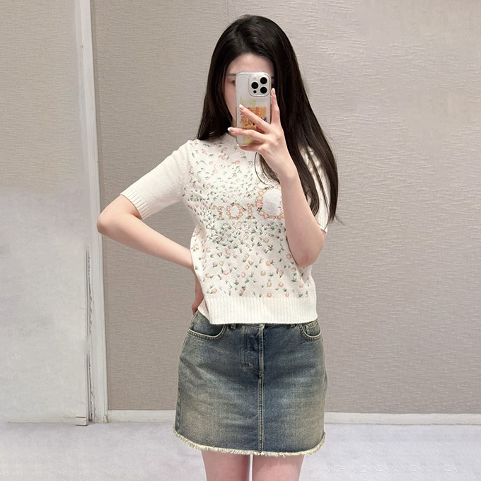 9A+ quality dior floral embroidered knit t-shirt